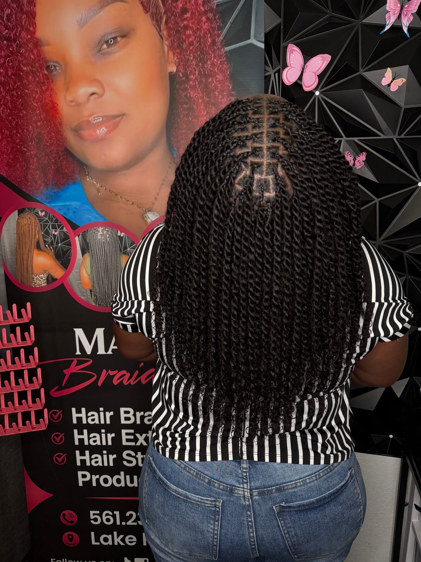 Back-of-head view of finished black twists
