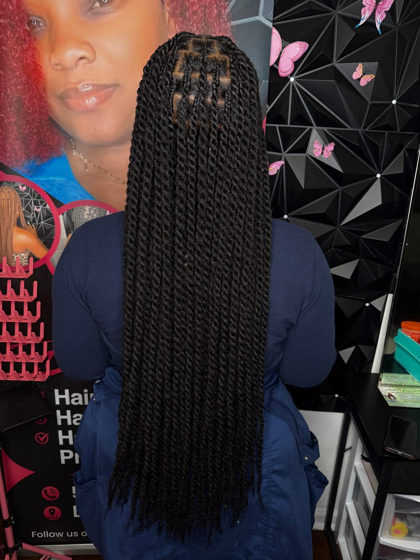 Sleek box braids, back view