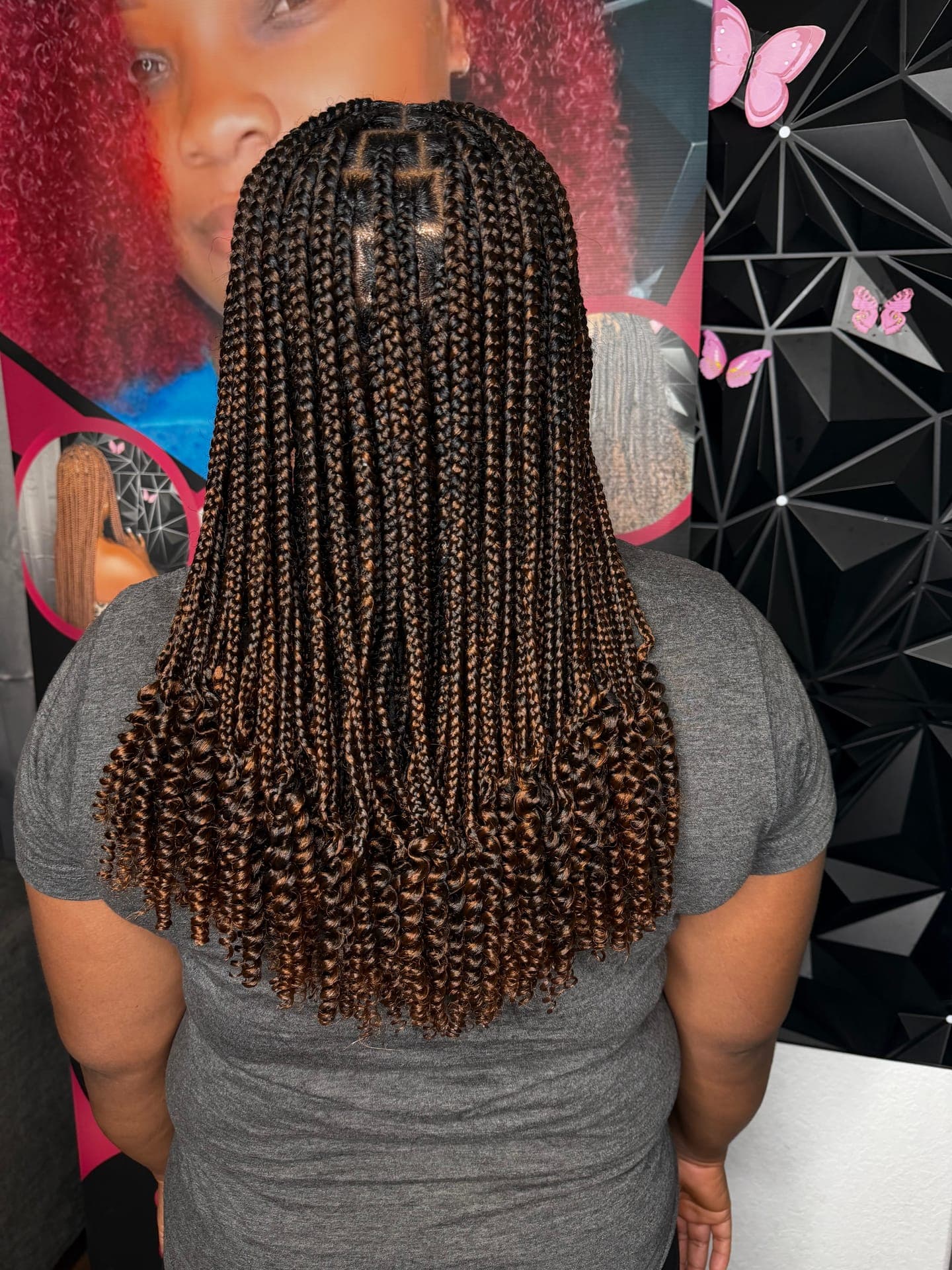 Caramel ombre box braids, back view