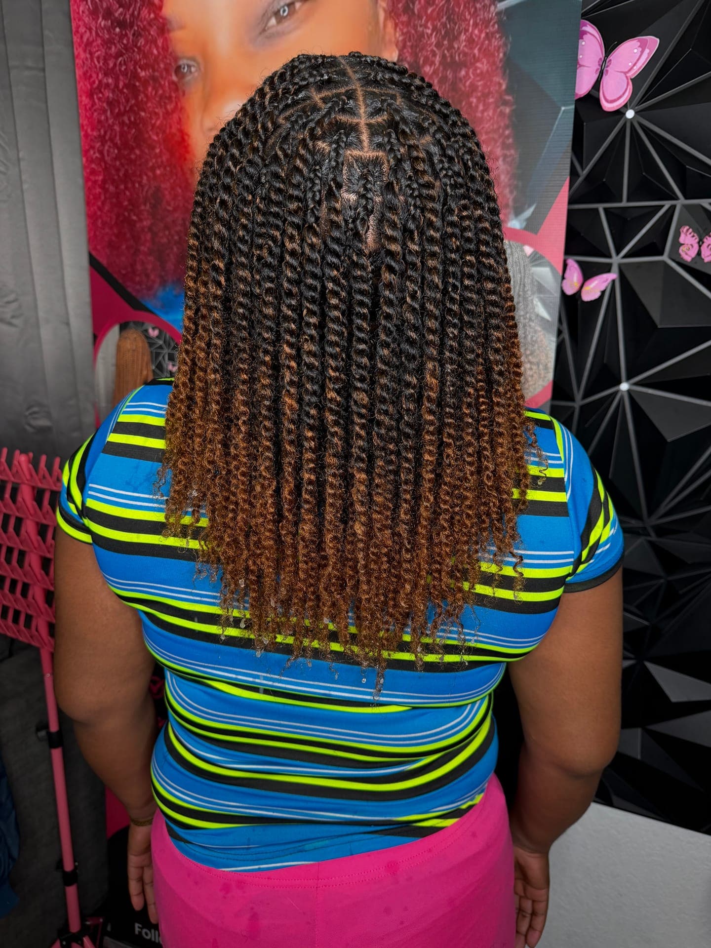 Caramel ombre box braids, back view