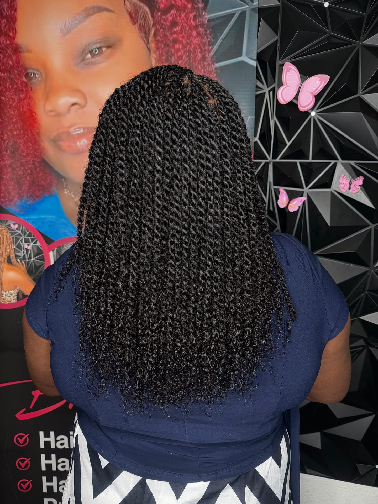 Black senegalese twists, back view
